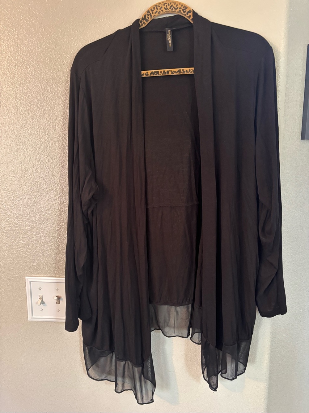 Woman Black Chiffon Trim Open Cardigan 2X